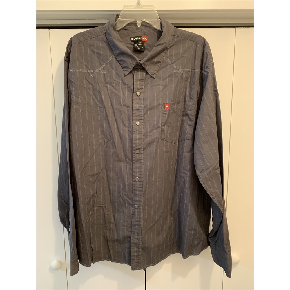TONY HAWK Pearl Snap Shirt GRAY Logo Print‎ ~ Men's Size XXL Long Sleeve EUC